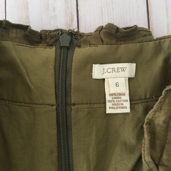 J. Crew Pleated Skirt Gathered Waist Olive Green Sz 6 Cotton Lined Short - Picture 3 of 9